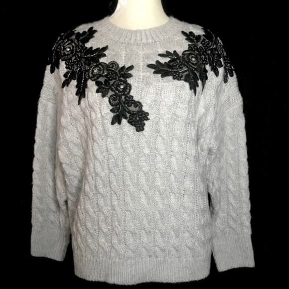 Topshop Sweaters - 💎 Topshop floral embroidered chunky cable knit